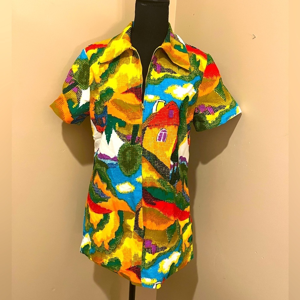 Vintage Lanie J. Styled In California Zipfront Smock Hawaiian Style 70s Groovy
